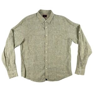 Untuckit Shirt Mens L Olive Green Linen Button Down Long Sleeve Pocket Casual‎